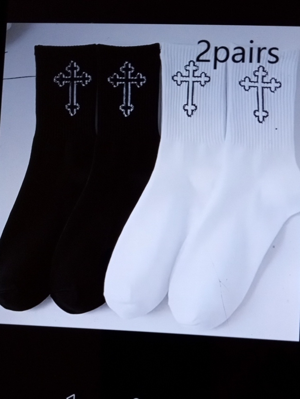 White Beanie Hat with Black Cross BONUS Socks UNISEX - Picture 2 of 2